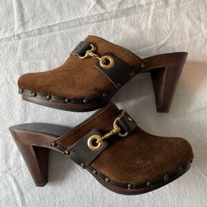 Coach Felicia Brown Suede Heeled Mules Size 8